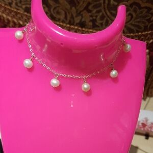 Elegant 14K Yellow Gold Over Solid Sterling Silver Sexy Pearl Dangle Bracelet 7"